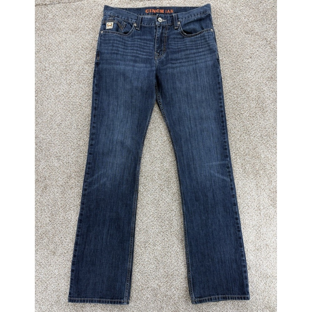 Cinch IAN Slim Fit Boot Cut Jeans in Dark Stone Men's 32x36 Blue Stretch Denim